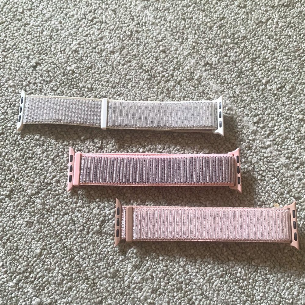 Three Apple Watch Bands Elastic with Velcro Grey, Lilac, Pink